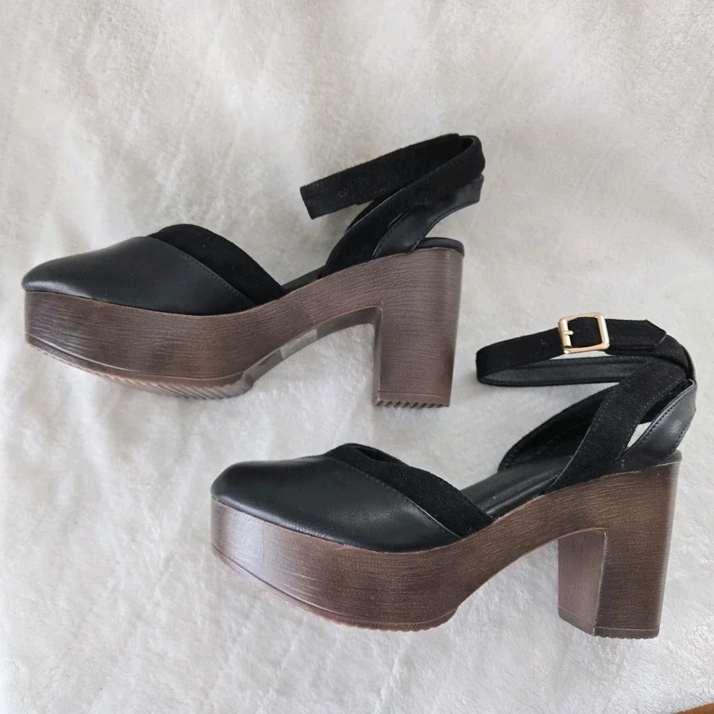JG Mary Jane Platform Sz 7 Chunky Heel Y2K Black Ankle‎ Strap Preppy Holiday